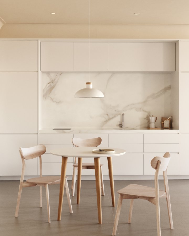 KAVE HOME Oqui spisebord, m. 2 ekstra plater - hvit MDF og bk (90(170)x90)