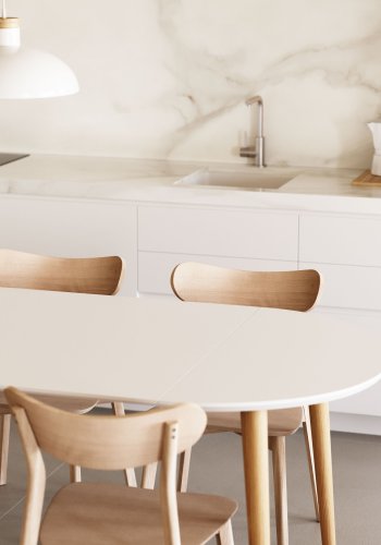 KAVE HOME Oqui spisebord, m. 2 ekstra plater - hvit MDF og bk (90(170)x90)