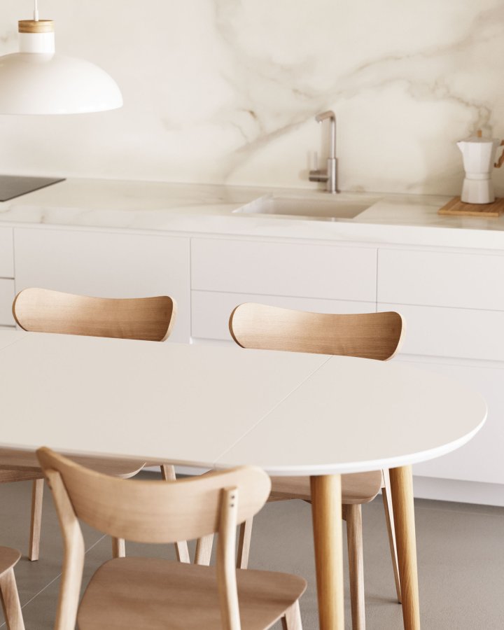 KAVE HOME Oqui spisebord, m. 2 ekstra plater - hvit MDF og bk (90(170)x90)