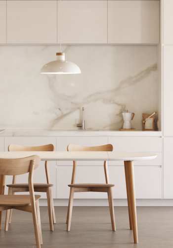 KAVE HOME Oqui spisebord, m. 2 ekstra plater - hvit MDF og bk (90(170)x90)