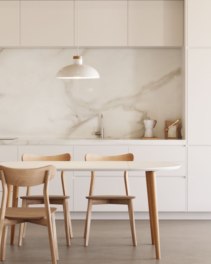 KAVE HOME Oqui spisebord, m. 2 ekstra plater - hvit MDF og bk (90(170)x90)