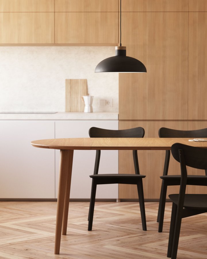 KAVE HOME Margot taklampe - svart/naturmetall/tre, rund (38)