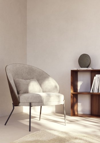 KAVE HOME Eamy lenestol - lysebrunt stoff, brun ask finer og sort stl