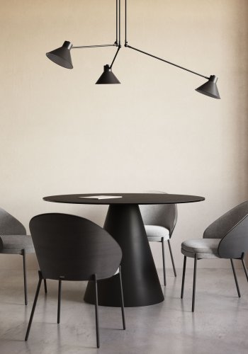 KAVE HOME Eamy spisestuestol - lysegrt stoff, sort ask finer og sort stl