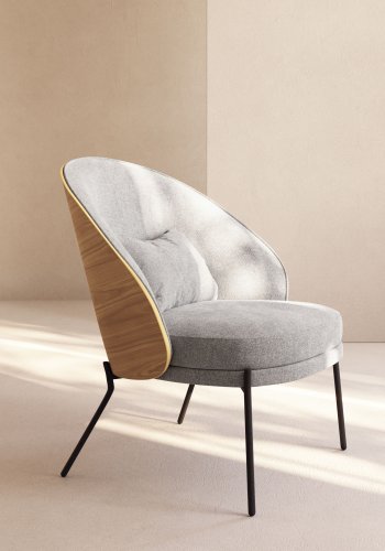 KAVE HOME Eamy lenestol - lysegrt stoff, finér i naturlig ask og sort stl