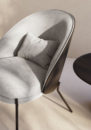 KAVE HOME Eamy lenestol - lys grtt stoff, sort ask finer og sort stl