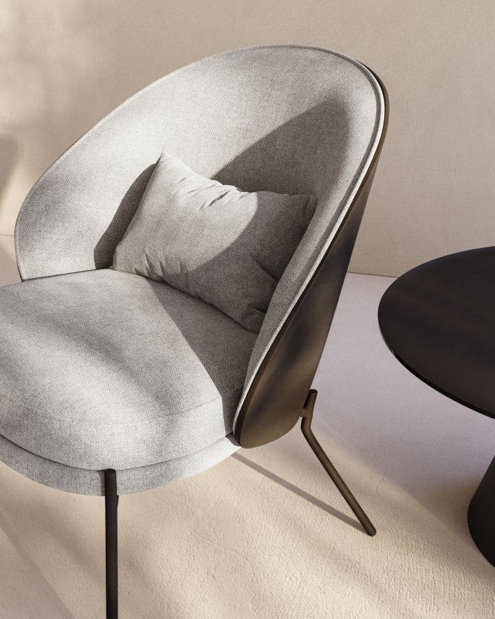 KAVE HOME Eamy lenestol - lys grtt stoff, sort ask finer og sort stl