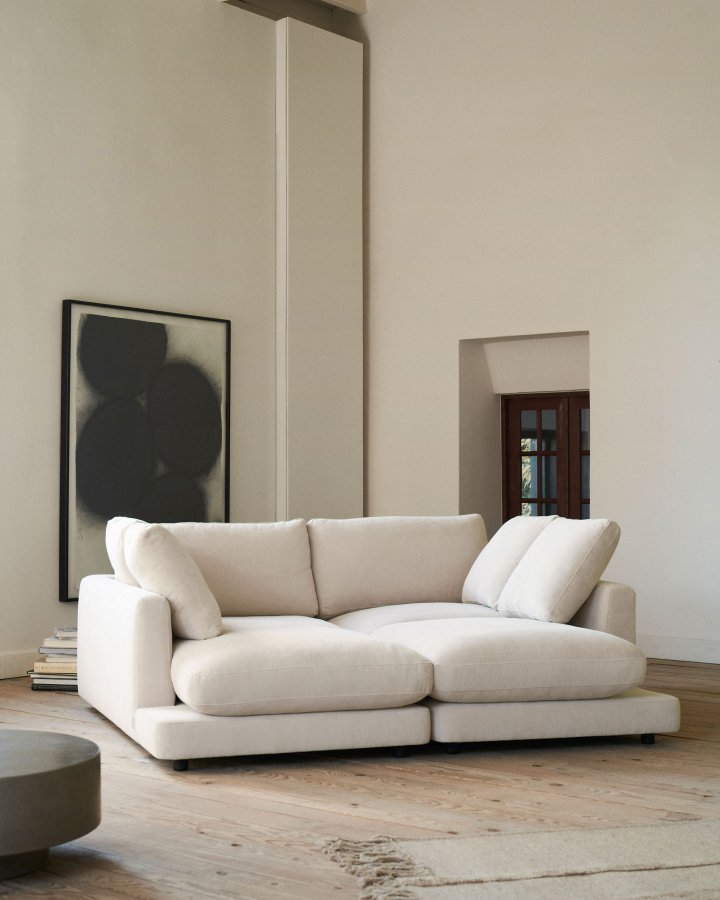 KAVE HOME Gala 3 pers. sofa, m. dobbelt chaiselong - beige stof (210cm)