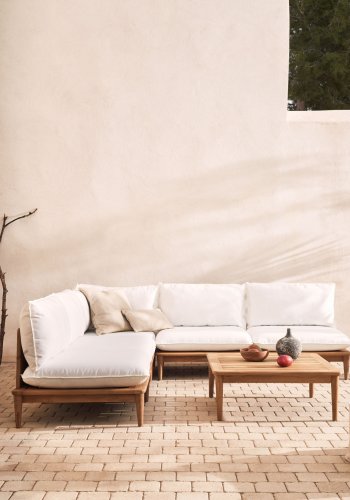 KAVE HOME Portitxol 1 hjrne lenestol, 4 modulre lenestoler og salongbord - naturlig teak (sett med 6)