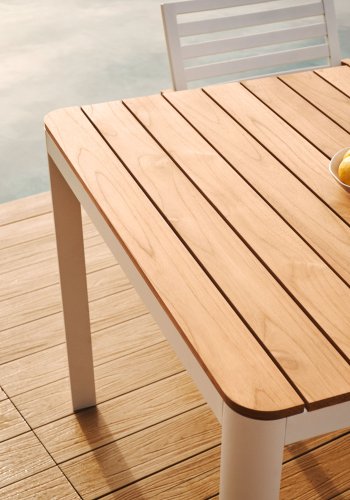 KAVE HOME Bona hagebord, rektangulrt - naturlig teak og hvit aluminium (200x100)