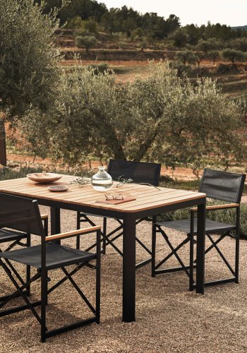 KAVE HOME Bona hagebord, rektangulrt - naturlig teak og svart aluminium (200x100)