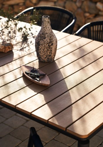 KAVE HOME Canyelle hagebord, med tilleggsplate - brun polywood og matt sort aluminium (180(240)x100)