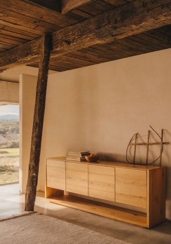 KAVE HOME Alguema skjenk, m. 4 drer og hyller - naturlig eikefiner