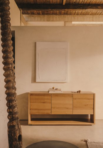 KAVE HOME Alguema skjenk, m. 3 drer og hyller - naturlig eikefiner (151x40)