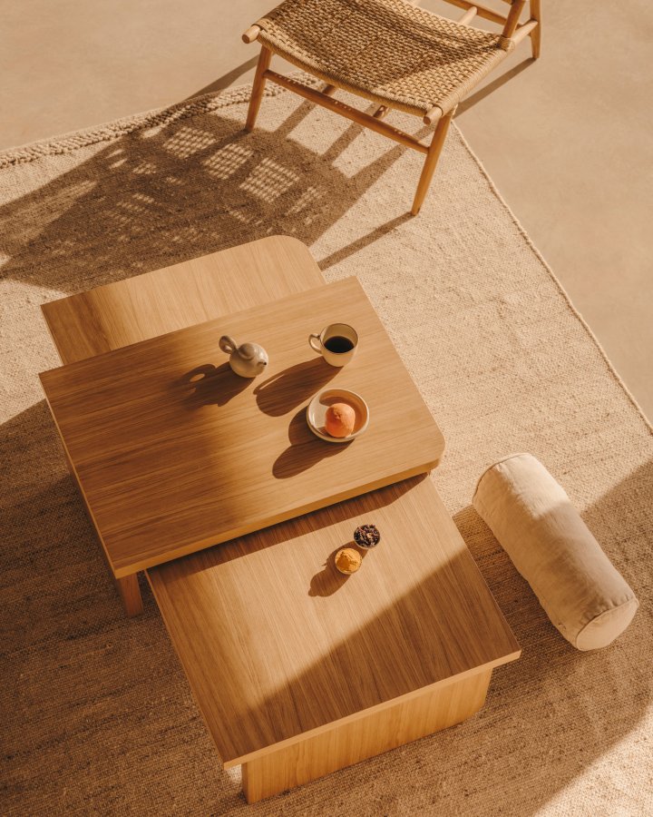 KAVE HOME Oaq salongbord - naturlig eikefiner (sett med 2)