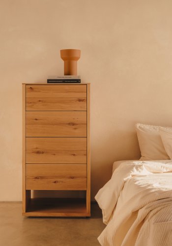 KAVE HOME Alguema kommode, m. 4 skuffer - naturlig eikefiner (60x120)