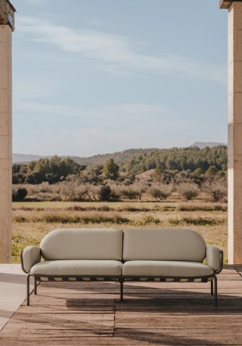 KAVE HOME Joncols 3-manns hagesofa, med gr puter - gr aluminium