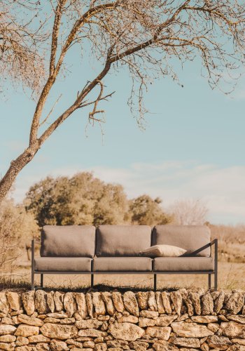 KAVE HOME Comova 3 pers. havesofa - lysegr stof og grn aluminium