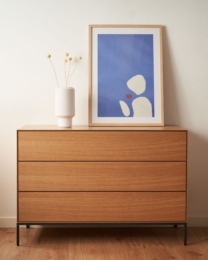 KAVE HOME Vedrana kommode, m. 3 skuffer - naturlig eikefiner og sort stl