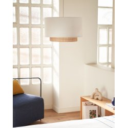 Erna loftlampeskrm, rund - hvid stof og bambus (40)