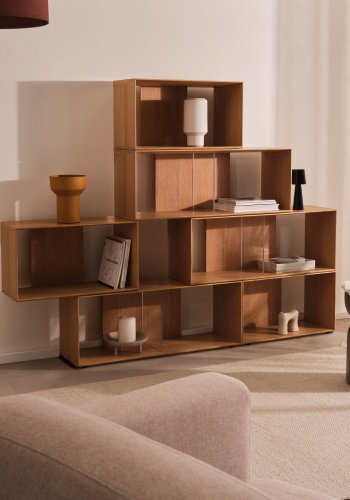 KAVE HOME Litto modulr bokhylle, rektangulr - brun eikefiner (168x114) (sett med 6)