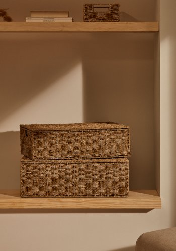 KAVE HOME Tossa sett med 2 kurver i naturfiber med lokk, 55 x 36 cm / 60 x 40 cm