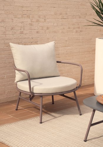 KAVE HOME  KAVE HOME Bramant Sessel, mit Armlehnen und Stoffkissen – malvenfarbener Stahl