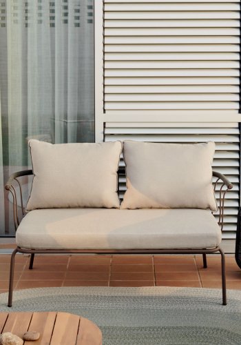 KAVE HOME Salguer hagesofa, med beige puter - grnt tau og brunt stl