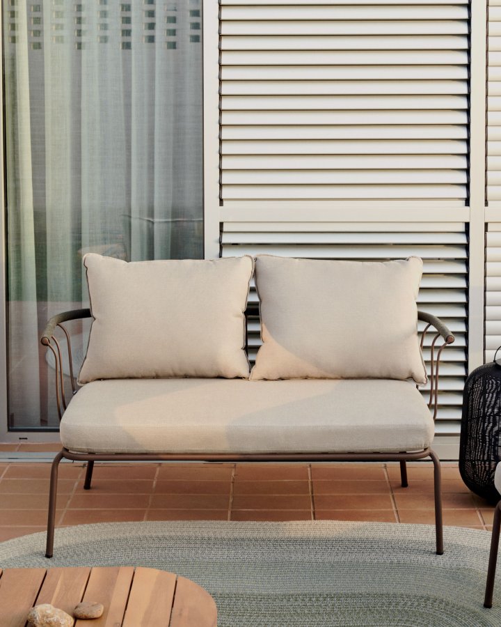 KAVE HOME Salguer hagesofa, med beige puter - grnt tau og brunt stl