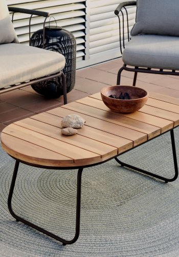 KAVE HOME Salguer hagebord, ovalt - naturlig akasietre og brunt stl (100x50)