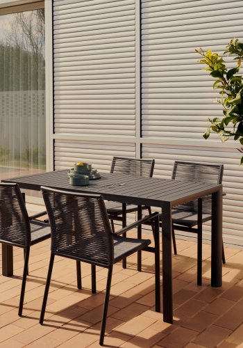 KAVE HOME Culip hagestol, med armlener - grtt tau og gr aluminium