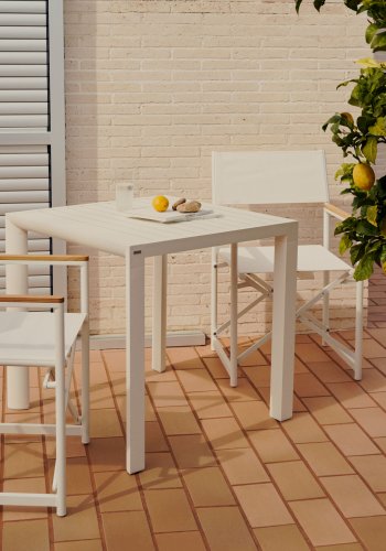 KAVE HOME Llado havestol, foldbar - natur teak og hvid stof/aluminium