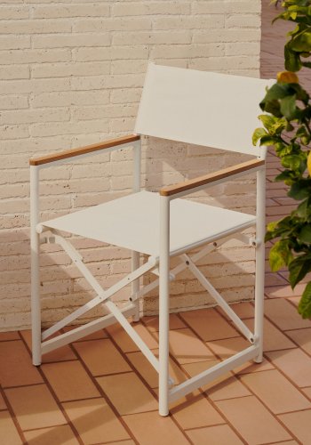 KAVE HOME Llado havestol, foldbar - natur teak og hvid stof/aluminium
