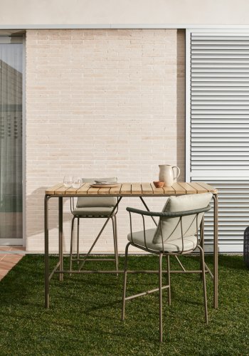 KAVE HOME Salguer utendrs barbord, rektangulrt - naturlig akasietre og brunt stl (140x70)