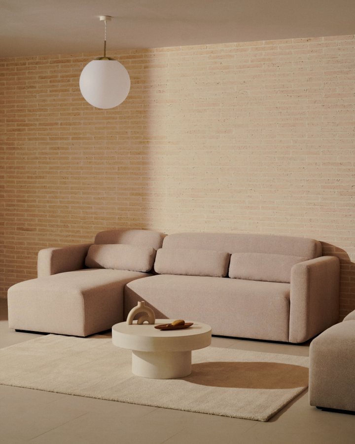 KAVE HOME Neom 3-personers modulsofa, med hyre/venstre sjeselong - beige stoff (263cm)