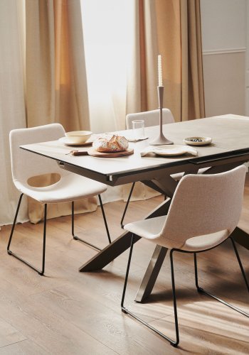 KAVE HOME Atminda spisebord, med uttrekk - glass og grtt porselen og sort stl (160(210)x90)