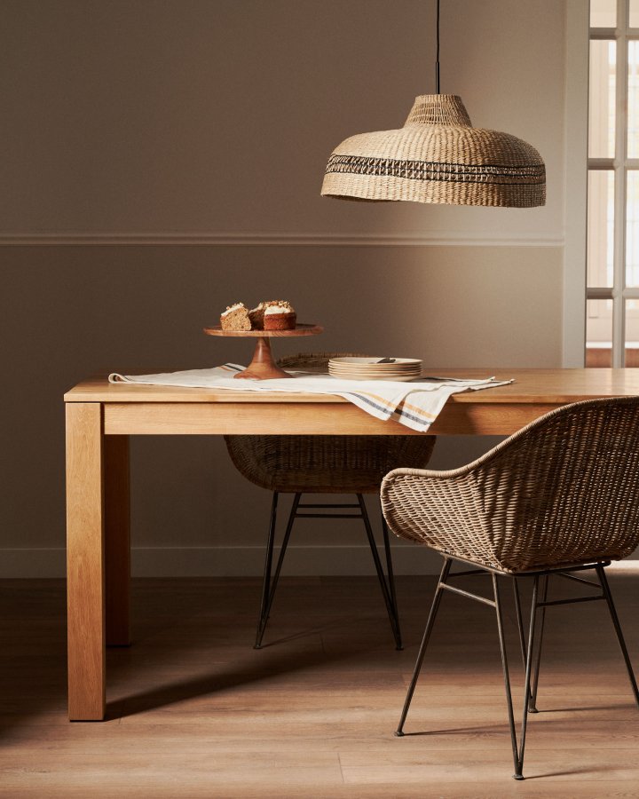 KAVE HOME Rupia taklampeskjerm i naturfiber med naturlig og sort finish, : 55 cm