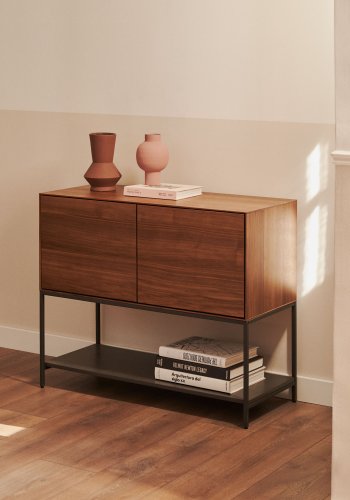 KAVE HOME Vedrana skjenk, m. 2 drer og 3 hyller - brun valnttfiner og sort stl