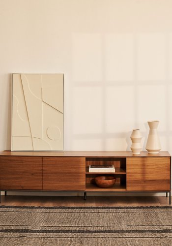 KAVE HOME Vedrana TV-bord, m. 3 drer og 4 hyller - brun valnttfiner og sort stl (195x40)