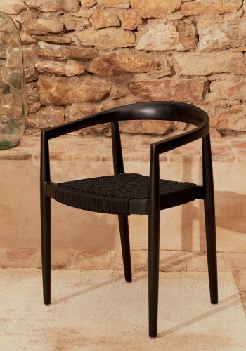 KAVE HOME Ydalia hagestol, m armlener, stabelbar - sort tau og sort teak
