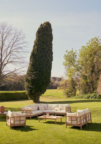 KAVE HOME Sacova utendrs salongsett, m. 5-manns hjrnesofa og 1 salongbord - eukalyptustre