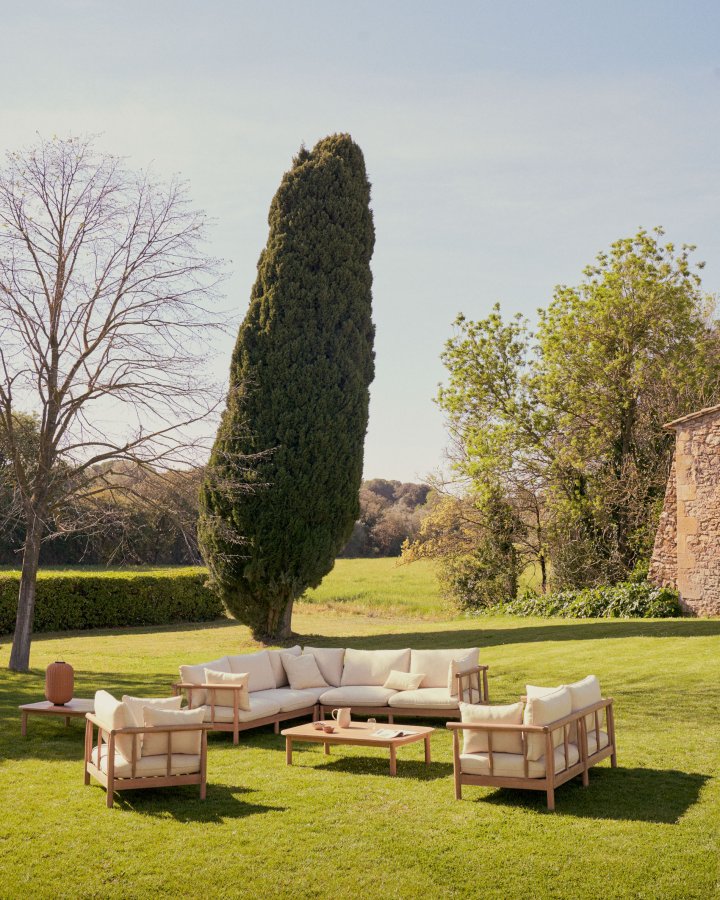 KAVE HOME Sacova utendrs salongsett, m. 5-manns hjrnesofa og 1 salongbord - eukalyptustre