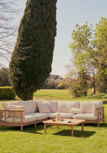 KAVE HOME Sacova utendrs salongsett, m. 5-manns hjrnesofa og 1 salongbord - eukalyptustre