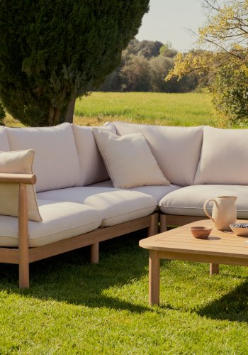 KAVE HOME Sacova utendrs salongsett, m. 5-manns hjrnesofa og 1 salongbord - eukalyptustre