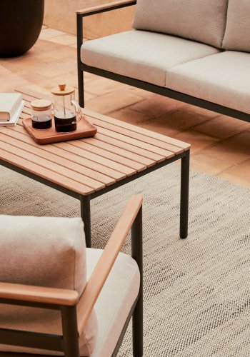 KAVE HOME Aiguafreda salongsett, m. 2-manns sofa, 2 stoler, 1 salongbord - gr aluminium og akasietre