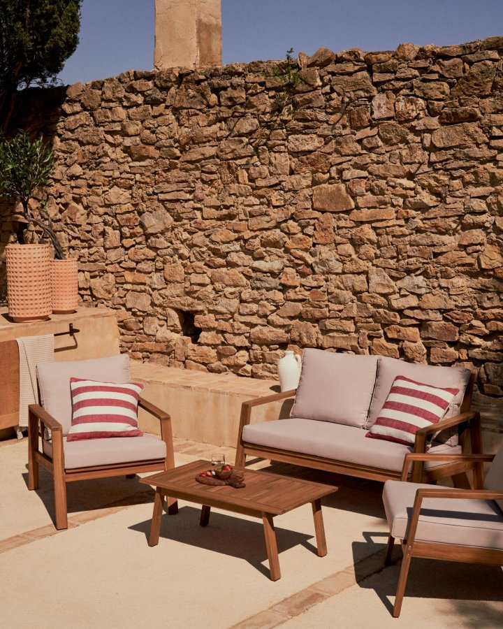 KAVE HOME Frares hagesett, m. 2-manns sofa, 2 lenestoler, 1 salongbord - akasietre (sett med 4)