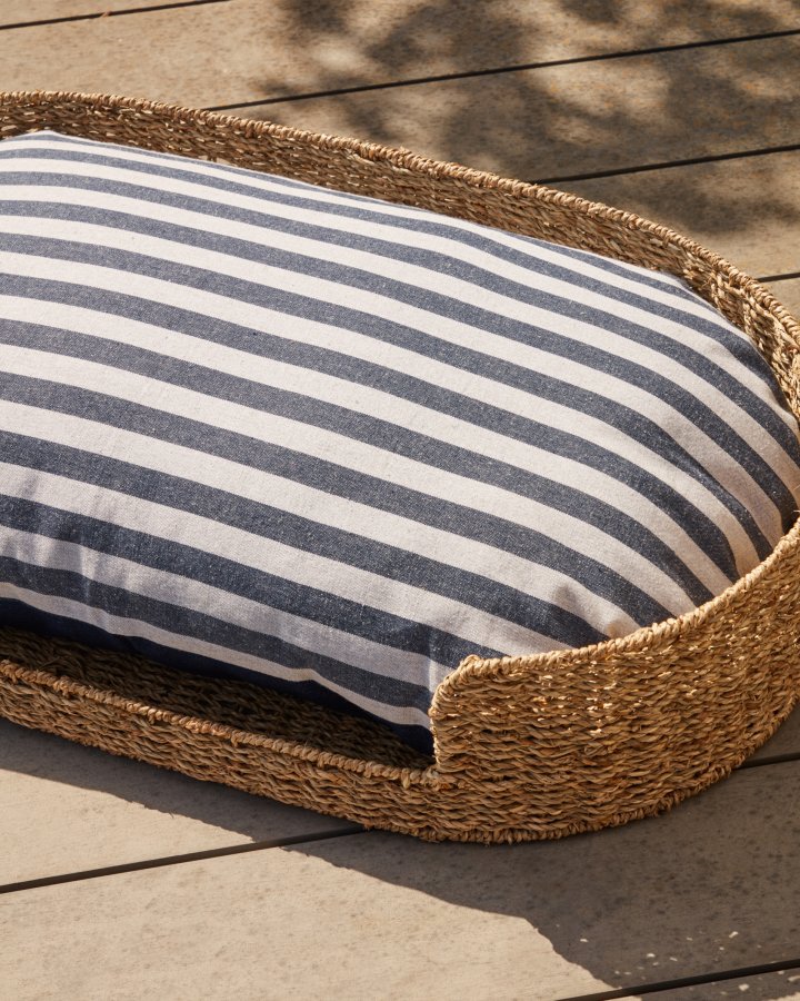 KAVE HOME Tabby-pute for kjledyr, rektangulr - hvite og bl bomullsstriper (60x40)