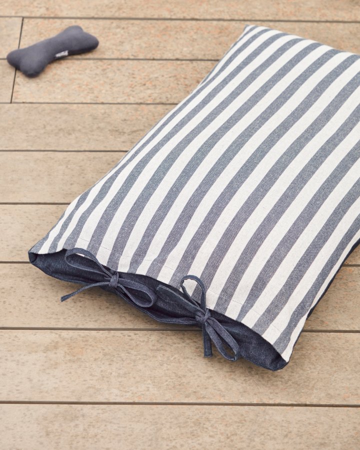 KAVE HOME Tabby-pute for kjledyr, rektangulr - hvite og bl bomullsstriper (60x40)