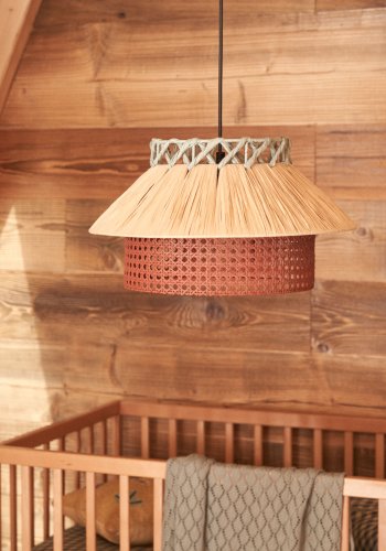 KAVE HOME Pulmi taklampe, rund - natur/terrakotta/bl polyrattan/rotting (40)