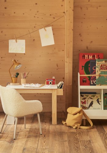 KAVE HOME Serwa skrivebord for barn, med hyller - hvit MDF og naturlig furu (77x40)